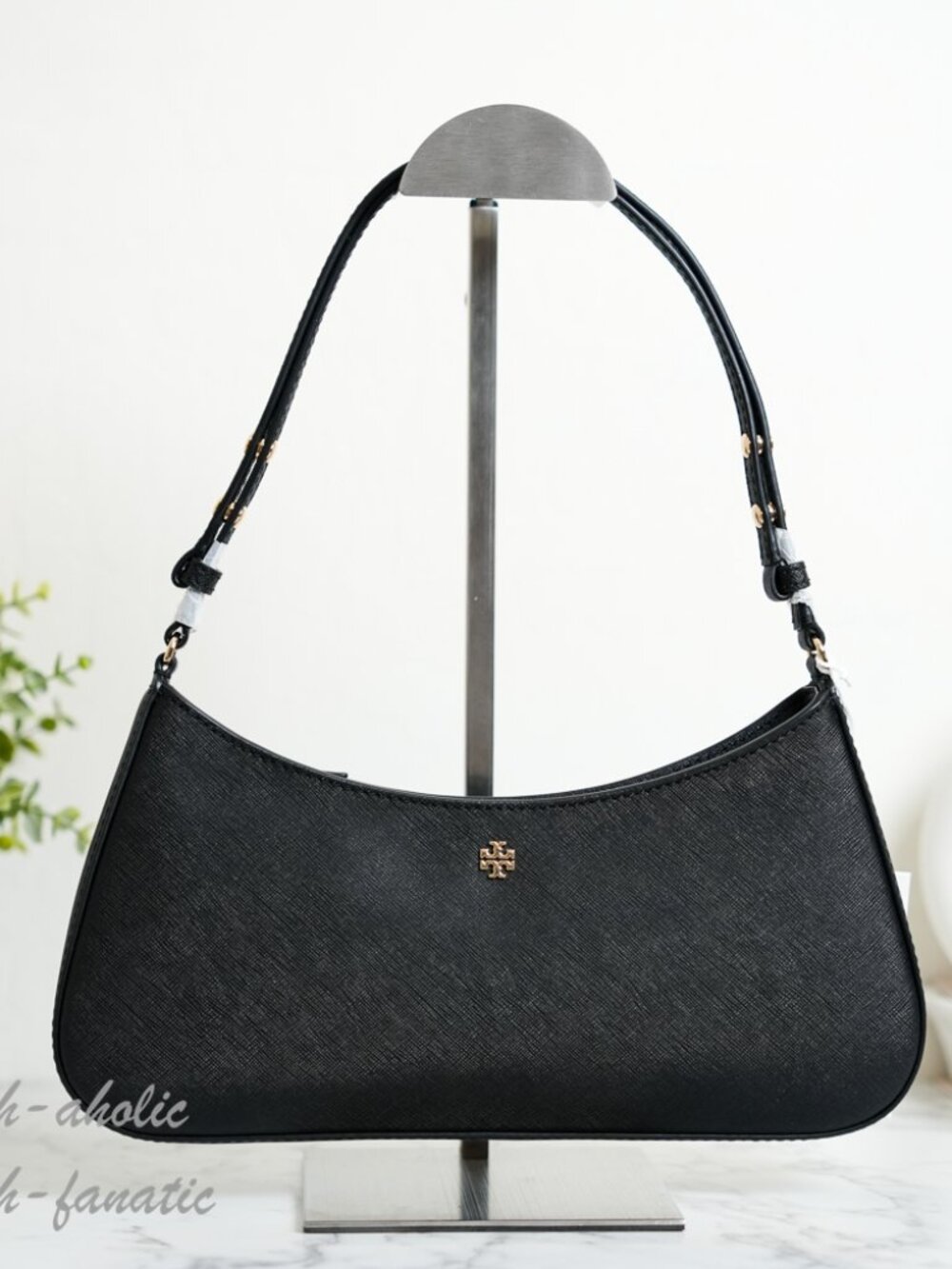 Tory Burch Emerson Saffiano Leather Adjustable Shoulder Bag Purse in Black NWT
